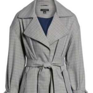 Halogen Plaid-Print Lightweight Trench COAT Small